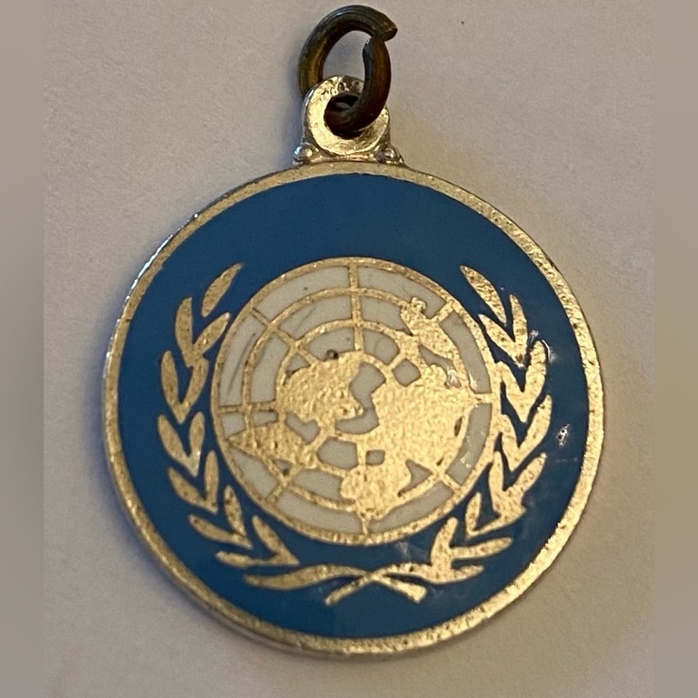 Sterling Silver Vintage Enamel United Nations Symbol Charm or Pendant